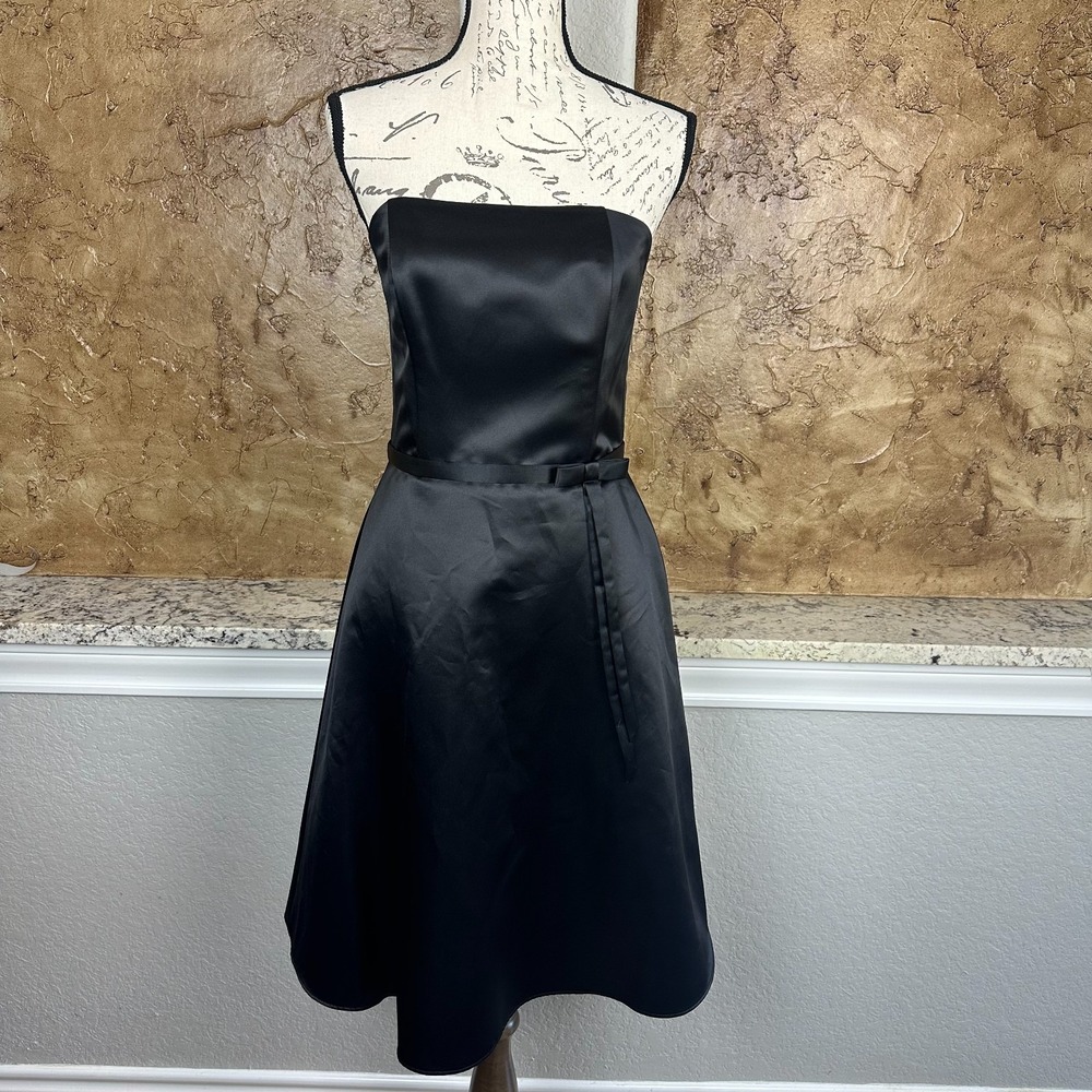 Jessica Mcclintock Dress Womens 8 Fit And Flare Black Satin Evening Cocktail Bow
